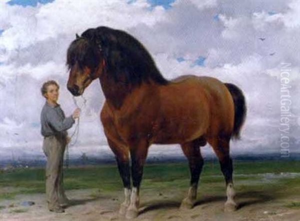 Jeune Gamin Et Cheval Dans Un Paysage Oil Painting by Joseph Van Severdonck