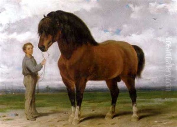 Jeune Gamin Et Cheval Dans Un Paysage Oil Painting by Joseph Van Severdonck