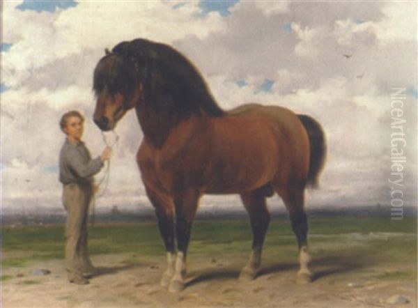 Jeune Gamin Et Cheval Dans Un Paysage Oil Painting by Joseph Van Severdonck