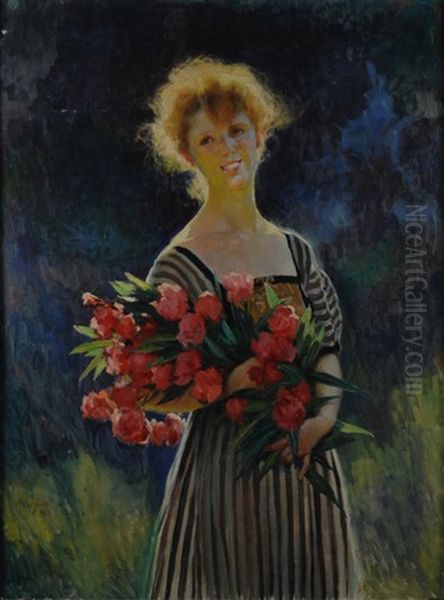 Donna Con Fiori Oil Painting by Aldo Severi