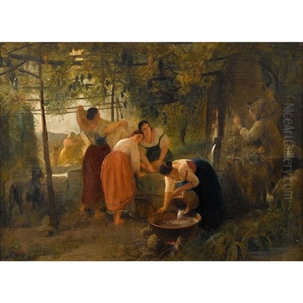 Maidens Spied On By Shepherd Oil Painting by Joseph Severn