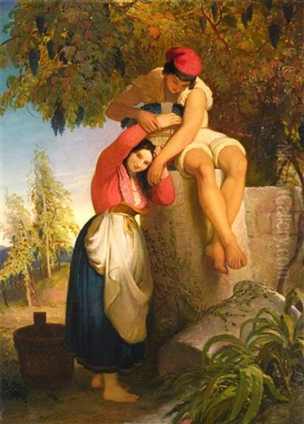 A Couple By A Wall In A Vineyard Oil Painting by Joseph Severn