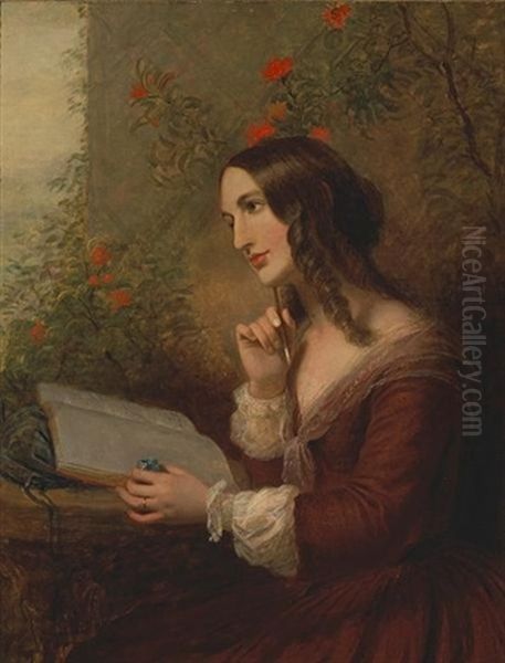 A Lady Painting In Her Album Oil Painting by Joseph Severn