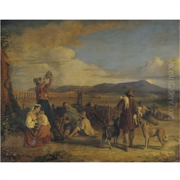 Italian Peasants On The Campagna Oil Painting by Joseph Severn