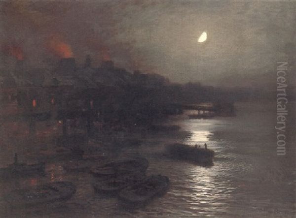 Moonlight From Vauxhall Bridge Oil Painting by Joseph Arthur Palliser Severn