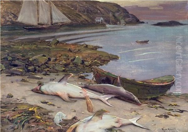 The Scavengers, Fish Beach, Monheghan Oil Painting by Robert Van Vorst Sewell