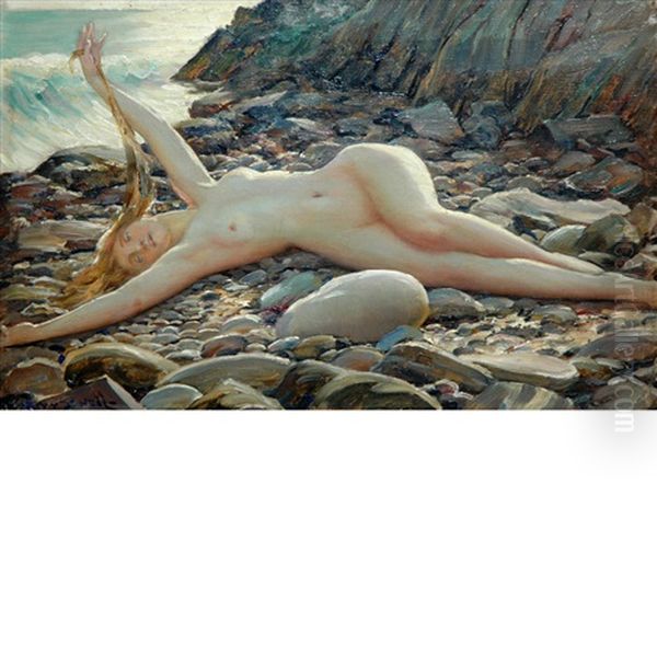 Female Nude On A Rocky Shore by Robert Van Vorst Sewell