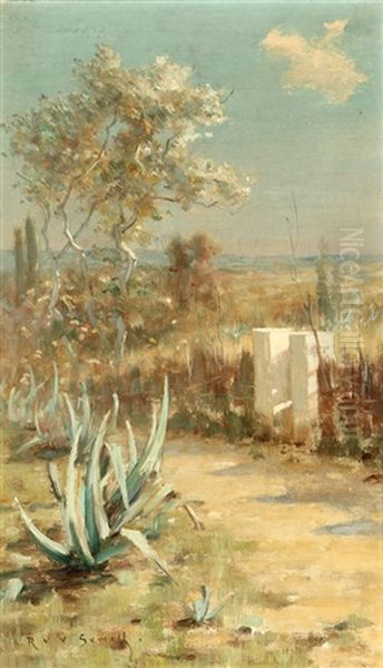 Garden Gate In A Southwest Landscape Oil Painting by Robert Van Vorst Sewell