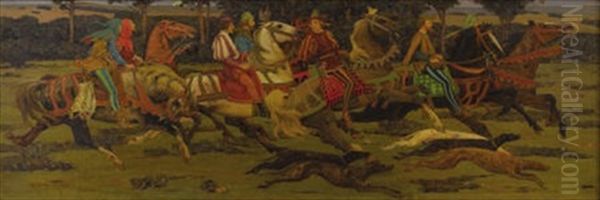 Medieval Hunting Scene Oil Painting by Robert Van Vorst Sewell