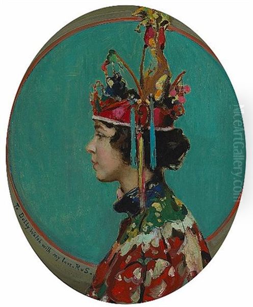 A Portrait Of A Lady In Profile In Oriental Costume by Robert Van Vorst Sewell