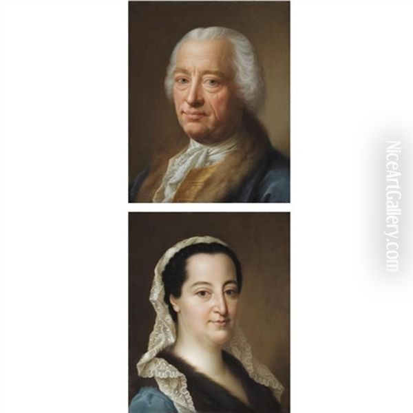 Portrait Of Baron Francois Joseph De Toussainet (1689-1762) And His Wife Charlotte (b. 1720); Pair) Oil Painting by Christian Seybold