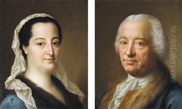 Portrait Of Charlotte, Wife Of Francois Joseph De Toussainet (+ Portrait Of Baron Francois Joseph De Toussainet; Pair) by Christian Seybold