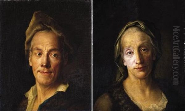 A Portrait Of A Man (+ A Portrait Of A Woman; Pair) Oil Painting by Christian Seybold