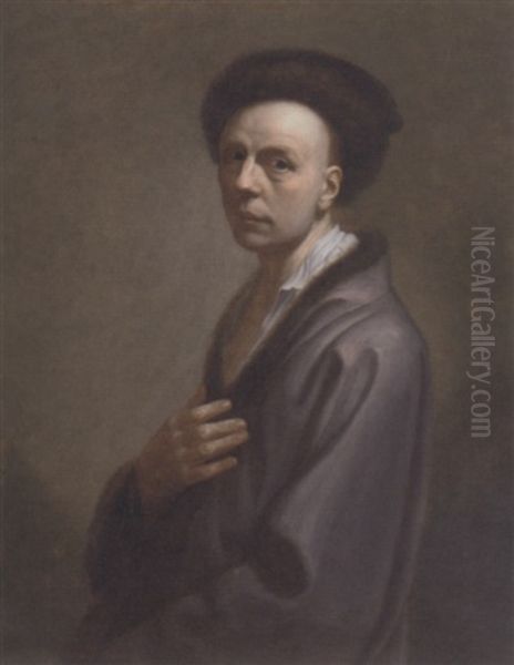 Portrait Of A Gentleman In A Fur Trimmed Cloak And Hat Oil Painting by Christian Seybold