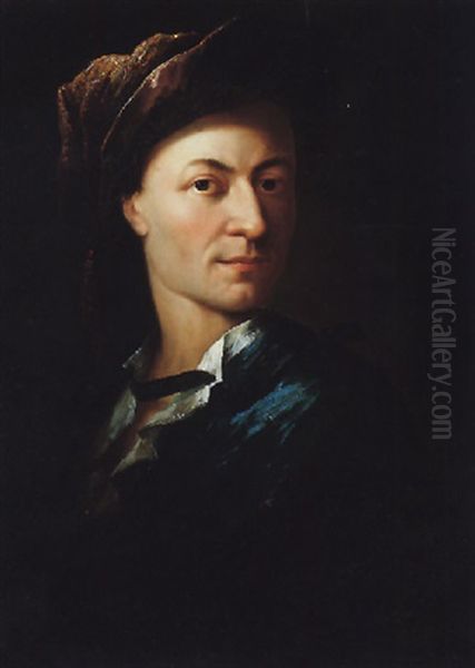 Portrait Of A Man (louis Honore Lekain?) Wearing A Burgundy Turban Oil Painting by Christian Seybold