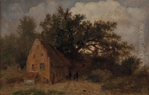 Altes Haus Am Waldrand Mit Personenstaffage Oil Painting by Eduard Gustav Seydel