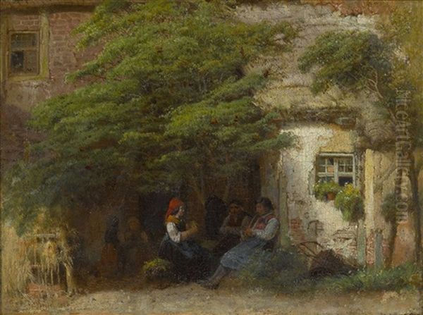 Rastende Bauern Vor Dem Bauernhaus Oil Painting by Eduard Gustav Seydel