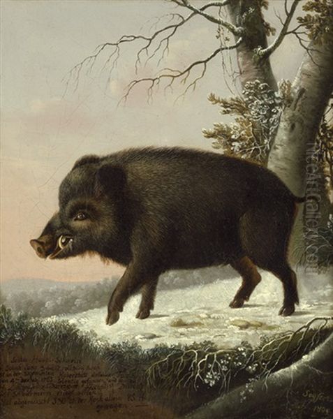 Ein Wildschwein Im Winterlichen Wald Oil Painting by Eligius Baron von Seyfert