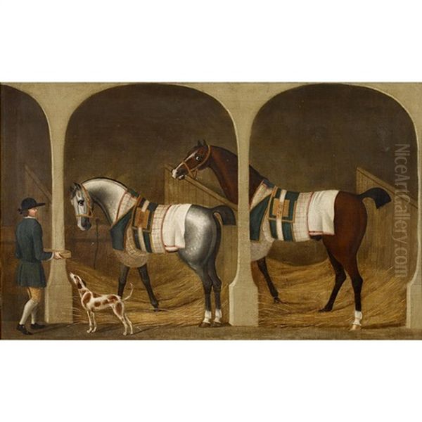 Racehorses In A Stable Oil Painting by James Seymour