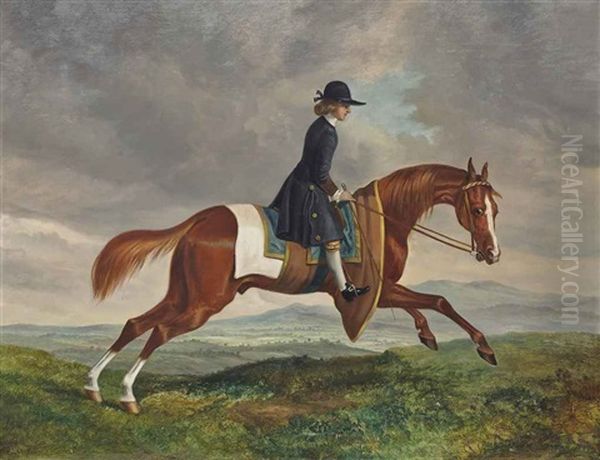 A Chestnut Racehorse With Groom Up Oil Painting by James Seymour