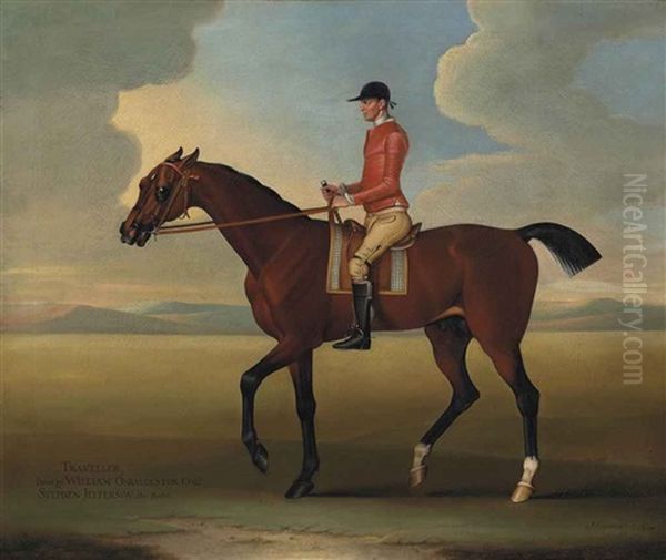 Traveller With Stephen Jefferson Up, In A Landscape Oil Painting by James Seymour