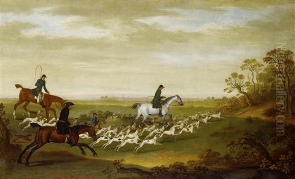 Huntsmen And Their Hounds In An Extensive Landscape Oil Painting by James Seymour