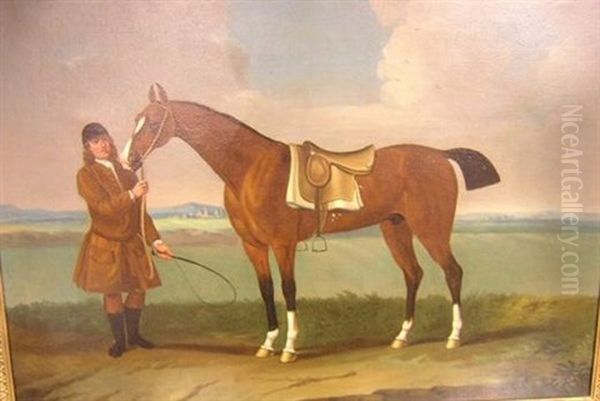 A Groom With A Bay Racehorse Oil Painting by James Seymour