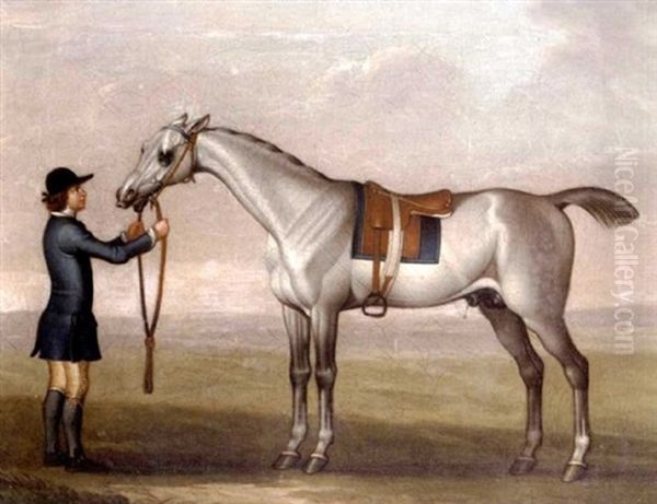 A Grey Racehorse Held By A Groom In The Livery Of The Duke Of Devonshire Oil Painting by James Seymour