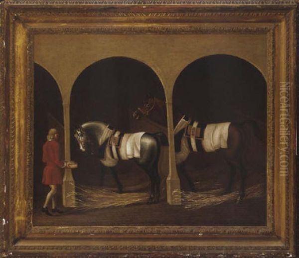 Horses In A Stable Oil Painting by James Seymour