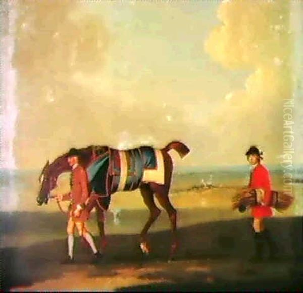 Sedbury With Two Grooms, One Carrying A Bale Of Fodder Oil Painting by James Seymour