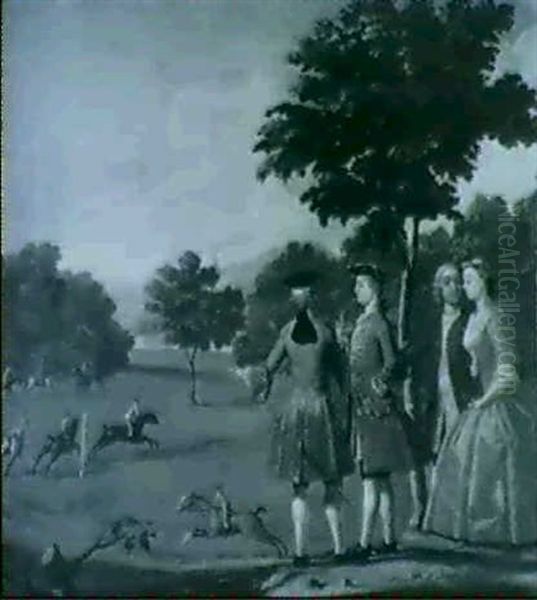 Elegant Figures Watching A Horserace In A Parkland Oil Painting by James Seymour