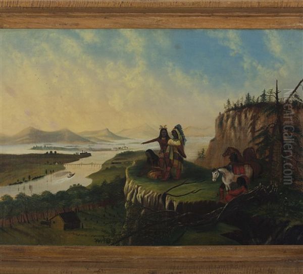 Indians At An Overlook, Salmon Falls, New Hampshire Oil Painting by Samuel Seymour