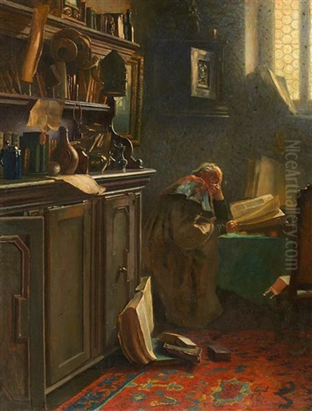 Der Gelehrte Im Studierzimmer Oil Painting by Carl Maria Seyppel