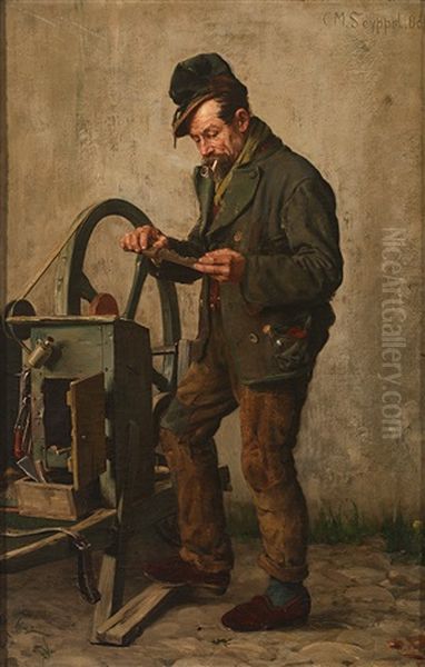 Messerschleifer Sinniert Uber Der Arbeit Oil Painting by Carl Maria Seyppel