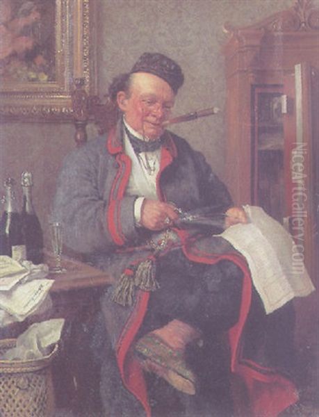 Der Privatier Beim Coupon Schneiden Oil Painting by Carl Maria Seyppel