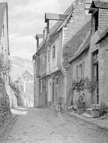 Alpine Village Street Oil Painting by Carl Maria Seyppel