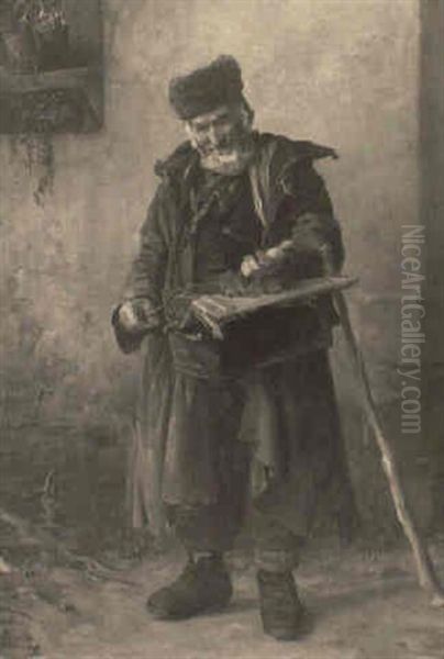 An Old Man With A Box And Staff Oil Painting by Carl Maria Seyppel