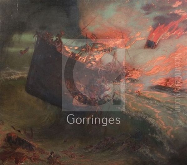 The Burning Of The Voltaire Oil Painting by William Shackleton