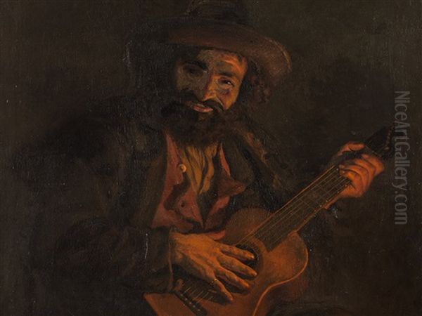 Guitar Player Oil Painting by Nikolai Pavlovich Shakhovskoy