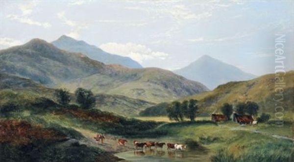 Heimziehende Kuhherde In Den Bergen Bei Glengarriff (irland) Oil Painting by George Shalders