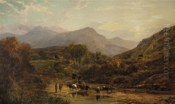 Paisaje Con Campesinos Y Ganado Oil Painting by George Shalders