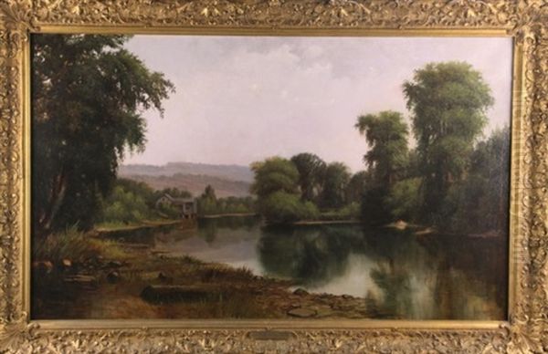 River Landscape Oil Painting by George Shalders