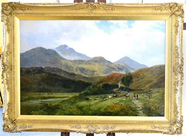 A Scene In North Wales With Figures And Cattle Oil Painting by George Shalders