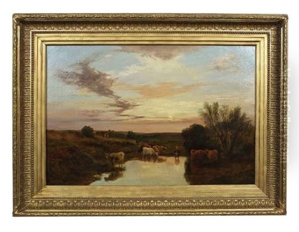 Drover With Cattle, Near Esher Surrey Oil Painting by George Shalders