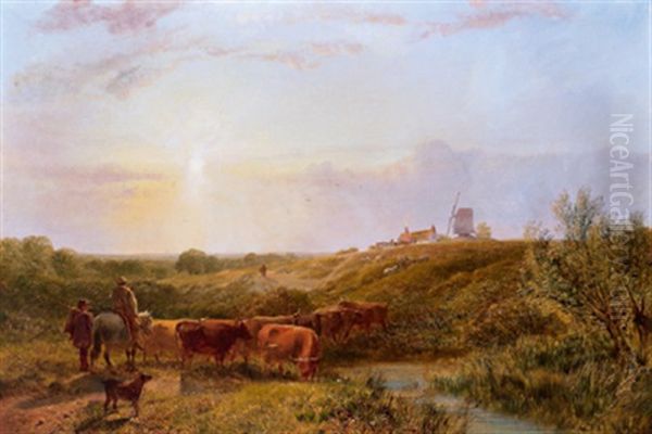 Rinderherde An Der Furt Oil Painting by George Shalders