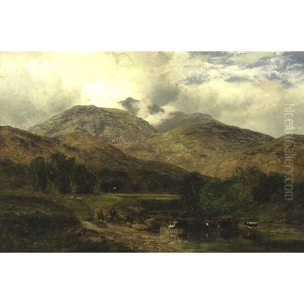 Highland Landscape With Cattle Oil Painting by George Shalders