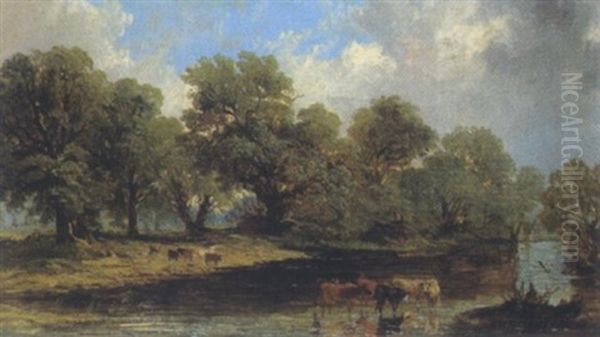 Fluslandschaft Mit Kuhen Oil Painting by George Shalders