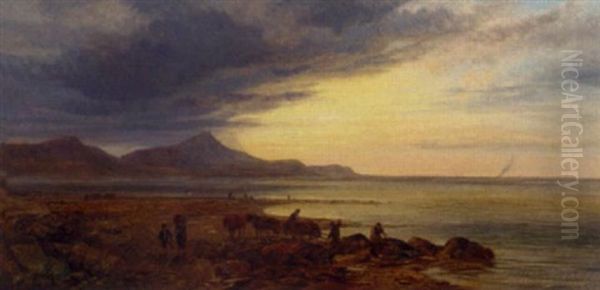 Carting Seaweed On The Irish Coast Oil Painting by George Shalders