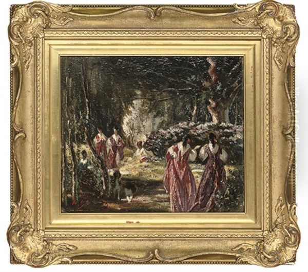 Fete Champetre (+ Elegant Figures In A Woodland Clearing; Pair) Oil Painting by William Somerville Shanks