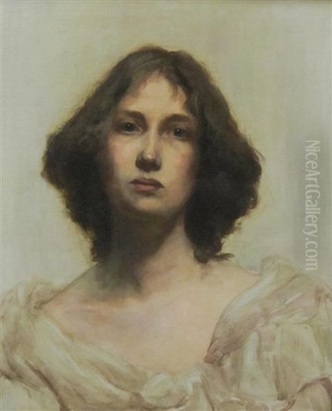 Portrait Of A Lady Traditionally Identified As Kathleen Scott, Quarter-length Oil Painting by Charles Haslewood Shannon